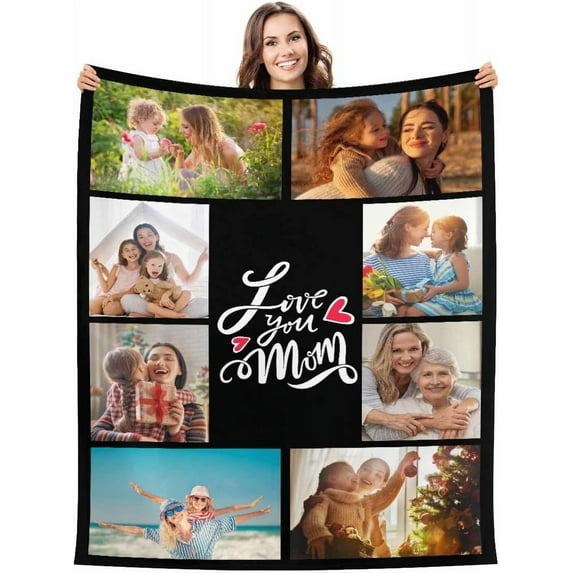 Custom Blanket with Photos Personalized Text Blankets for Adult Customized for Dad Mom Soft Fleece Throw Blanket Mother's Day Anniversary Valentine 10 Photos A Blankets