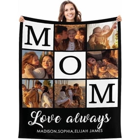 Custom Blanket with Photos Personalized Text Blankets for Adult Customized for Dad Mom Soft Fleece Throw Blanket Mother's Day Anniversary Valentine 10 Photos Blankets