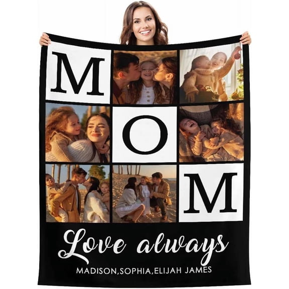 Custom Blanket with Photos Personalized Text Blankets for Adult Customized for Dad Mom Soft Fleece Throw Blanket Mother's Day Anniversary Valentine 10 Photos Blankets