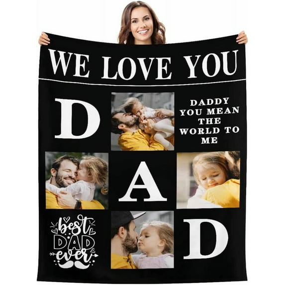 Custom Blanket with Photos Personalized Text Blankets for Adult Customized for Dad Mom Soft Fleece Throw Blanket Mother's Day Anniversary Valentine 10 Photos A Blankets