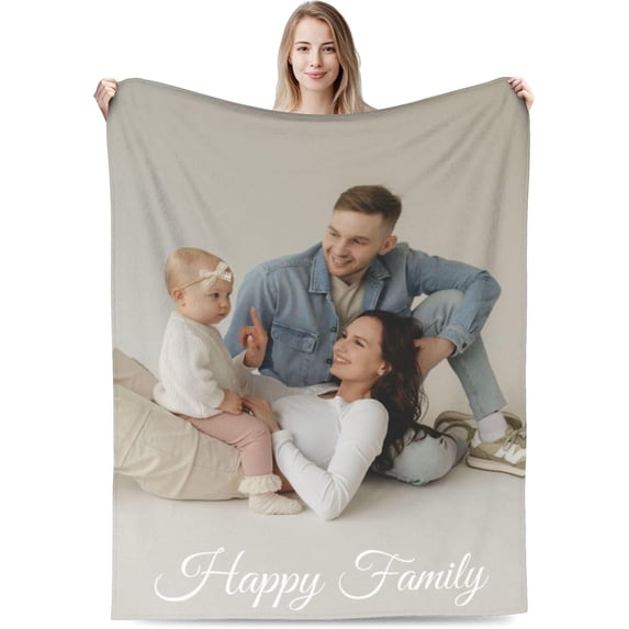 Custom Blanket with Photos Personalized Text Customized Blanket for Valentine's Day Gift for Husband Wife Girlfriend Boyfriend Father Mother's Day Christmas (1 Photos, 50“x40”) Blankets