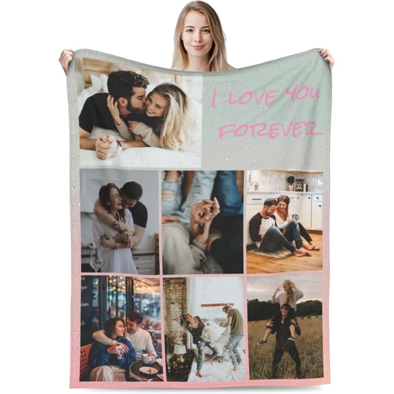 Custom Blanket with Photos Personalized Text Customized Blanket for Valentine's Day Gift for Husband Wife Girlfriend Boyfriend Father Mother's Day Christmas (1 Photos, 50“x40”) Blankets