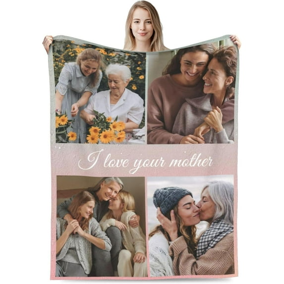 Custom Blanket with Photos Personalized Text Customized Blanket for Valentine's Day Gift for Husband Wife Girlfriend Boyfriend Father Mother's Day Christmas (1 Photos, 50“x40”) Blankets