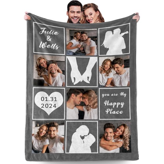 Custom Blanket with Photos Personalized Valentines Day Gifts for Him Her Customized Soft Flannel Blankets with Pictures Text Personalized Blankets and Throws for Boyfriend Girlfriend Blankets