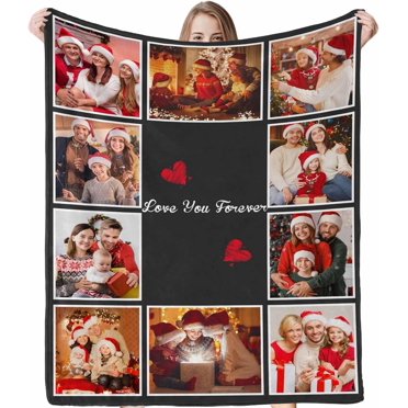 Custom Blanket with Photos Text Customized Blanket Personalized 7-Photo Collage Memorial Gifts Christmas Birthday Blankets for Family Friends Pets Mom Dad Wife Husband