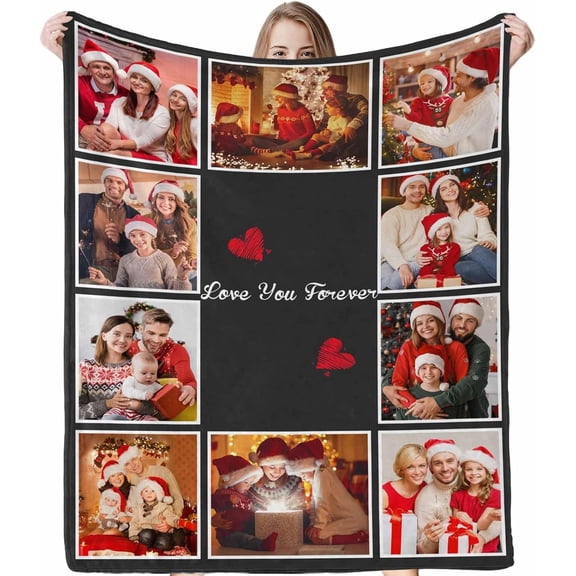 Custom Blanket with Photos Text Customized Blanket Personalized 7-Photo Collage Memorial Gifts Christmas Birthday Blankets for Family Friends Pets Mom Dad Wife Husband