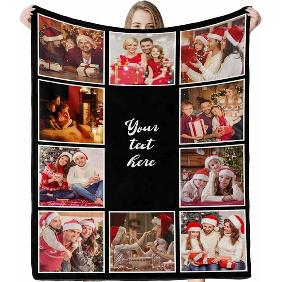 Custom Blanket with Photos Text Customized Blanket Personalized 7-Photo Collage Memorial Gifts Christmas Birthday Blankets for Family Friends Pets Mom Dad Wife Husband