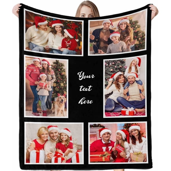 Custom Blanket with Photos Text Customized Blanket Personalized 7-Photo Collage Memorial Gifts Christmas Birthday Blankets for Family Friends Pets Mom Dad Wife Husband