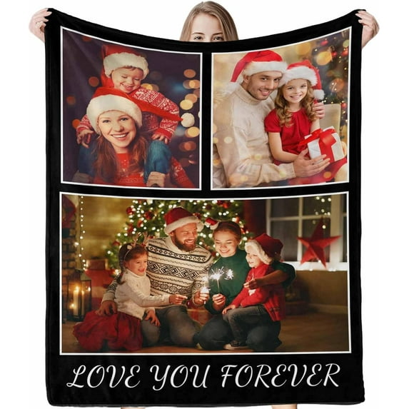 Custom Blanket with Photos Text Customized Blanket Personalized 7-Photo Collage Memorial Gifts Christmas Birthday Blankets for Family Friends Pets Mom Dad Wife Husband