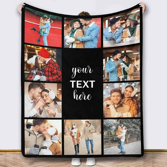 Custom Blanket with Photos Text Customized Blanket Personalized Flannel Throw Blankets for Adult Kid Birthday Christmas Fathers Mothers Valentines Day Customized Gift Blankets