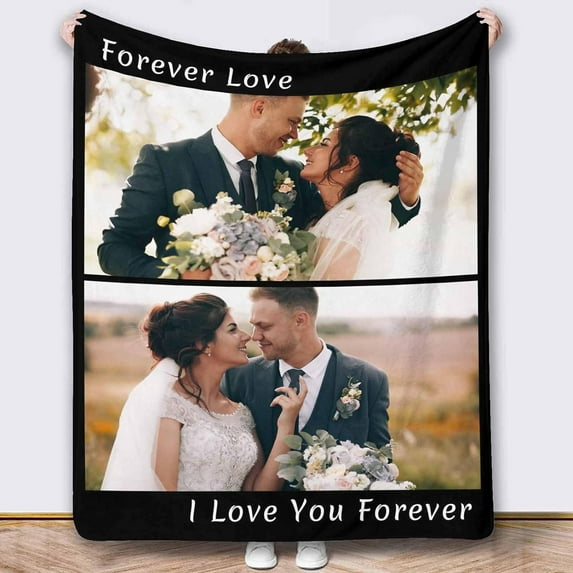 Custom Blanket with Photos Text Customized Blanket Personalized Flannel Throw Blankets for Adult Kid Birthday Christmas Fathers Mothers Valentines Day Customized Gift Blankets