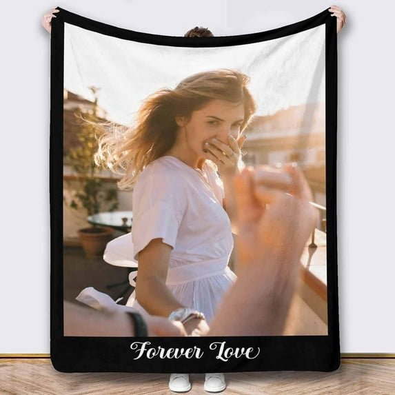 Custom Blanket with Photos Text Customized Blanket Personalized Flannel Throw Blankets for Adult Kid Birthday Christmas Fathers Mothers Valentines Day Customized Gift Blankets