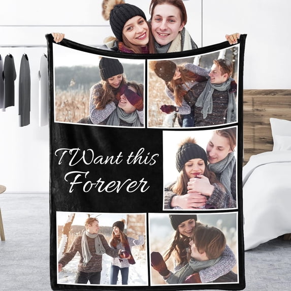 Custom Blanket with Photos Text Customized Blanket Personalized Flannel Throw Blankets for Adult Kid Birthday Christmas Halloween Fathers Mon Valentines Day Gift-NurseryBlankets-5*Photos-2