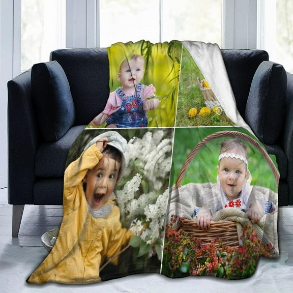 Custom Blanket with Photos Text Customized Blanket Personalized Flannel Throw Blankets for Adult Kid Birthday Christmas Halloween Fathers Mothers Valentines Day Gift - 40"x 50"
