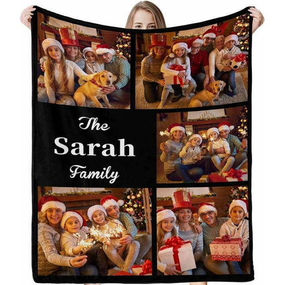 Custom Blanket with Photos Text Customized Blanket Personalized Flannel Throw Blankets for Adult Kid Birthday Christmas Halloween Fathers Mothers Valentines Day Gift 40x30inch