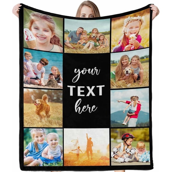 Custom Blanket with Photos Text Customized Blanket Personalized Flannel Throw Blankets for Adult Kid Birthday Christmas Halloween Fathers Mothers Valentines Day Gift 40x30inch