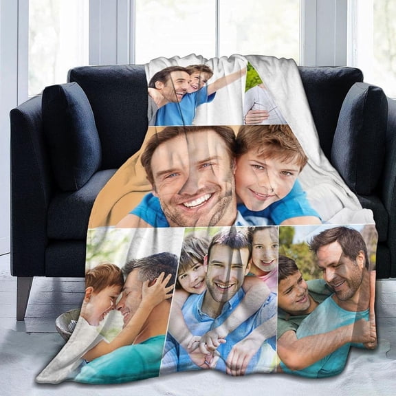 Custom Blanket with Photos Text Customized Blanket Personalized Flannel Throw Blankets for Adult Kid Birthday Christmas Halloween Fathers Mothers Valentines Day Gift - 40"x 50"