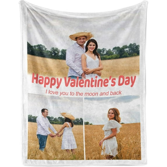 Custom Blanket with Photos and Text Customized Blanket Personalized Flannel Throw Blankets for Adult Kid Birthday Christmas Halloween Mothers Fathers Valentines Day Gift. (5 Photos, 48X32inch)
