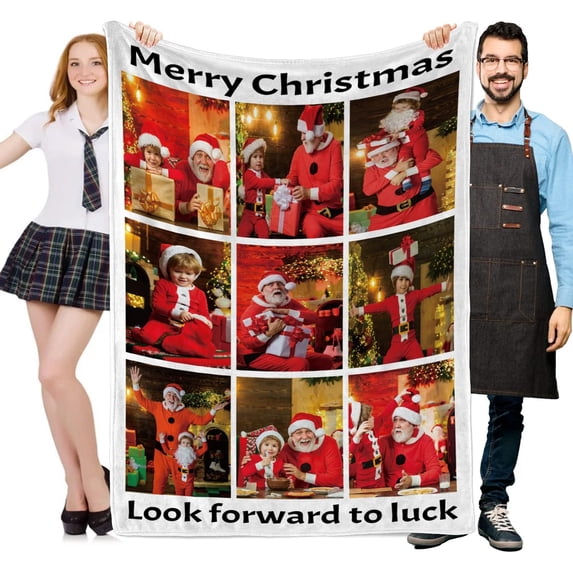 Custom Blanket with Photos and Text Customized Blanket Personalized Flannel Throw Blankets for Adult Kid Birthday Christmas Halloween Mothers Fathers Valentines Day Gift. (5 Photos, 48X32inch)