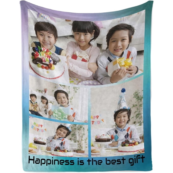 Custom Blanket with Photos and Text Customized Blanket Personalized Flannel Throw Blankets for Adult Kid Birthday Christmas Halloween Mothers Fathers Valentines Day Gift. (5 Photos, 48X32inch)