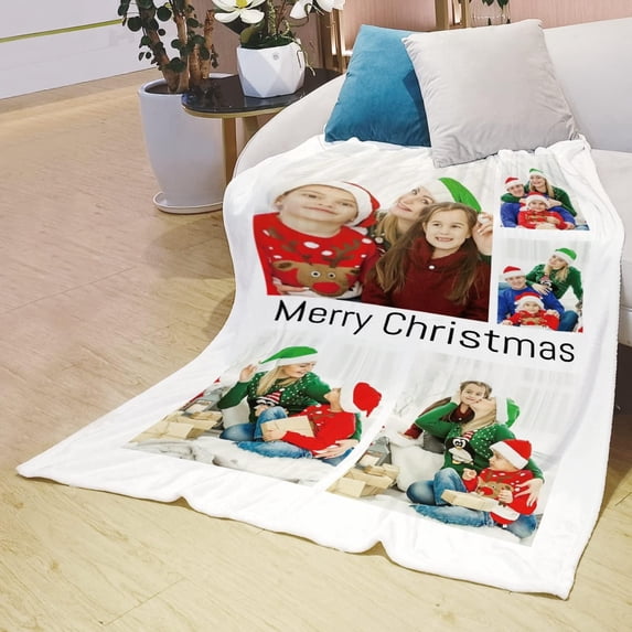 Custom Blanket with Photos and Text Customized Blanket Personalized Flannel Throw Blankets for Adult Kid Birthday Christmas Halloween Mothers Fathers Valentines Day Gift. (5 Photos, 48X32inch)