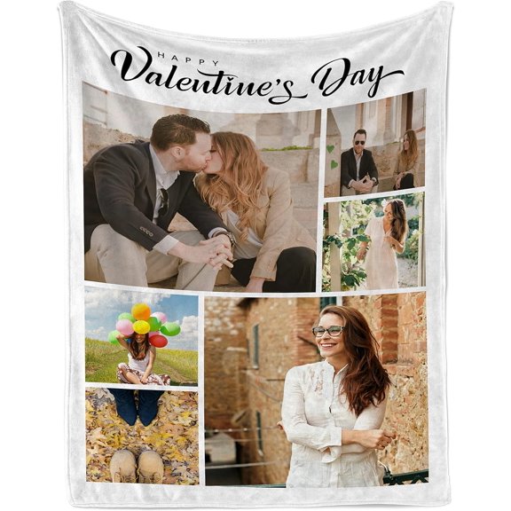Custom Blanket with Photos and Text Customized Blanket Personalized Flannel Throw Blankets for Adult Kid Birthday Christmas Halloween Mothers Fathers Valentines Day Gift. (5 Photos, 48X32inch)