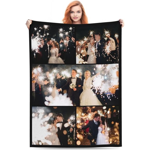 Custom Blanket with Photos Text Customized Blanket Personalized Flannel Throw Blankets for Adult Kid Birthday Wedding Christmas Halloween Fathers Mothers Valentines Day Gift 40"X30"