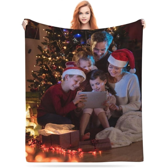 Custom Blanket with Photos Text Customized Blanket Personalized Flannel Throw Blankets for Adult Kid Friends Birthday Christmas Halloween Fathers Mothers Valentines Day Gift (4 Photos)