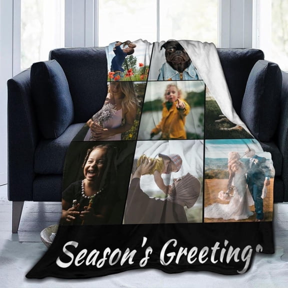 Custom Blanket with Photos Text, Customized Blankets with Photos Collage Customized Blankets for Family Birthday Wedding Gift, Personalized Bed Throw Blanket for Adult Child Black, 60" x 50"