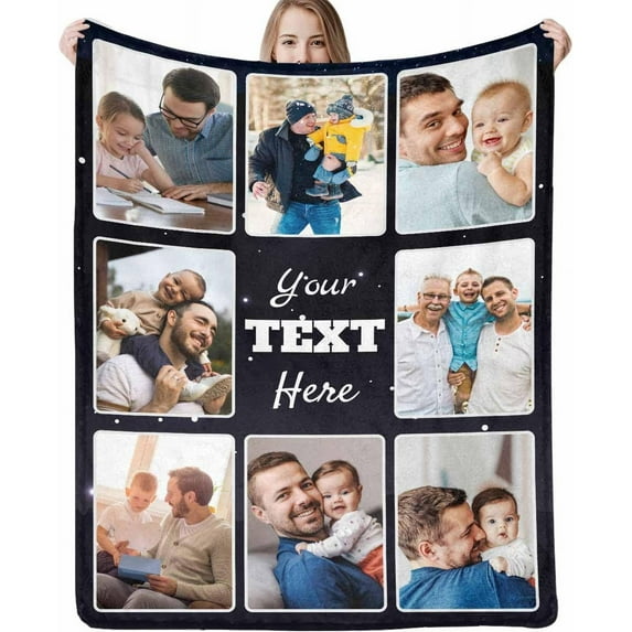Custom Blanket with Photos Text,Customized Blanket Image Throw, Personalized Photo Blankets for Men Women Wife Husband Son Daughter Friend Birthday Christmas Day Wedding Memorial Gift Blankets