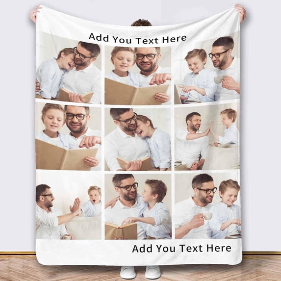 Custom Blanket with Photos Text Customized Blanket Personalized Flannel Throw Blankets for Adult Kid Birthday Christmas Fathers Mothers Valentines Day Customized Gift A Blankets