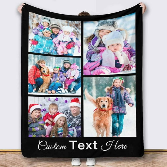 Custom Blanket with Photos Text Customized Blanket Personalized Flannel Throw Blankets for Adult Kid Birthday Christmas Fathers Mothers Valentines Day Customized Gift Blankets