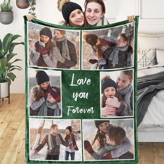 Custom Blanket with Photos Text Customized Blanket Personalized Flannel Throw Blankets for Adult Kid Birthday Christmas Halloween Fathers Mon Valentines Day Gift-NurseryBlankets-5*Photos-2