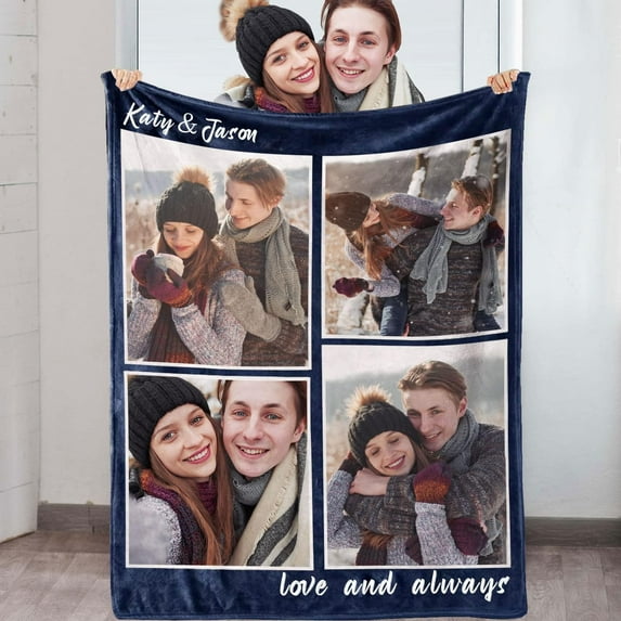 Custom Blanket with Photos Text Customized Blanket Personalized Flannel Throw Blankets for Adult Kid Birthday Christmas Halloween Fathers Mon Valentines Day Gift-NurseryBlankets-5*Photos-2