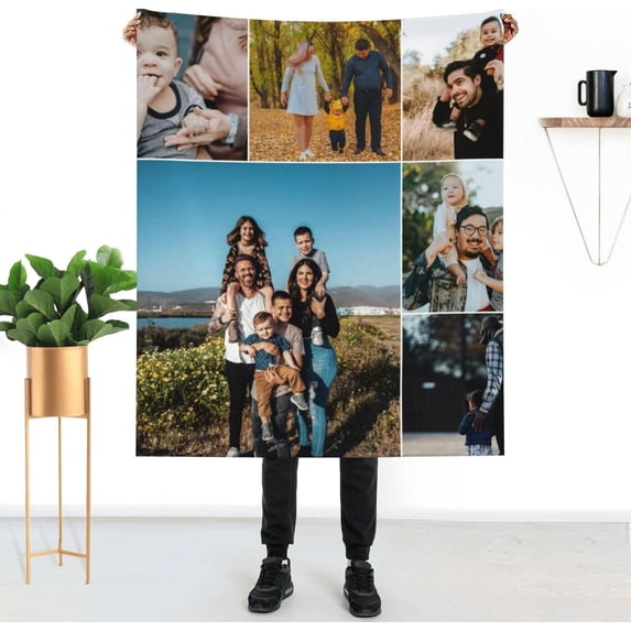 Custom Blanket with Photos Text Customized Throw for Christmas Birthday Personalized Gift Flannel Blanket for Family Friends lovers Dog Pets Fits Sofa Bedroom (1 Photo, 50"x60" 127cmX152cm)