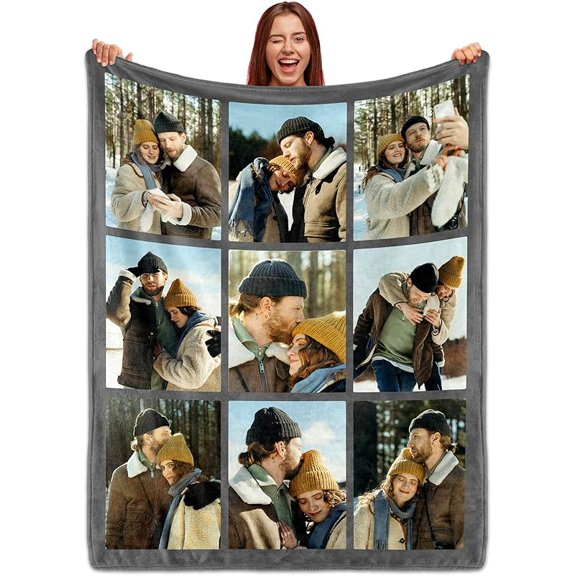 Custom Blanket with Photos Text, HD Printing Personalized Blanket Gifts with 1 Picture, Customized Throw Blanket for Mom Dad Girlfriend Boyfriend Wife Husband Christmas