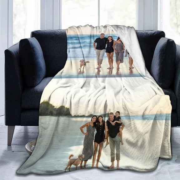 Custom Blanket with Photos Text, Personalized Blanket Customized Throw Blankets for Family Friend Father Mother Christmas Halloween Birthday Wedding Customized Gifts for Women Men 60"x50"