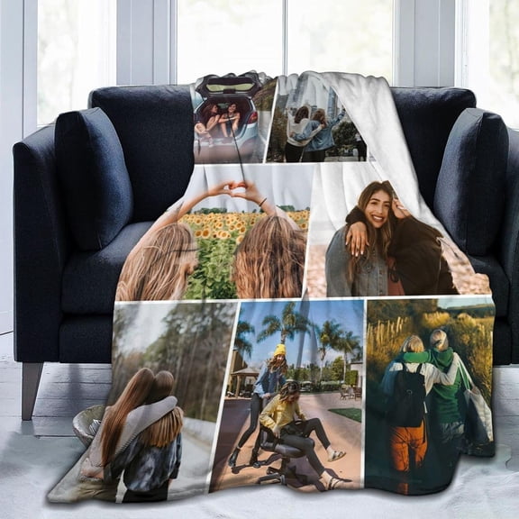 Custom Blanket with Photos Text, Personalized Blanket Customized Throw Blankets for Family Friend Father Mother Christmas Halloween Birthday Wedding Customized Gifts for Women Men 50"x40"