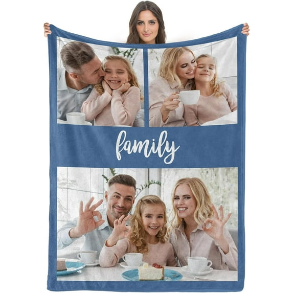 Custom Blanket with Photos/Text, Personalized Customized Picture Throw Blanket for Family Friend Christmas Halloween Birthday Wedding Customized Gifts for Women Men