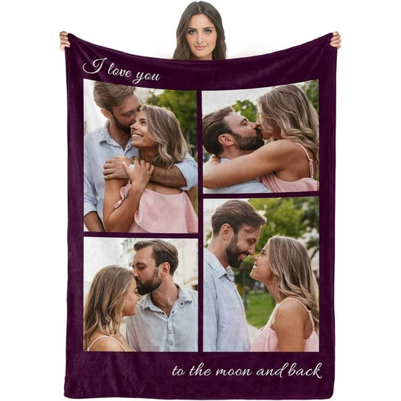 Custom Blanket with Photos/Text, Personalized Customized Picture Throw Blanket for Family Friend Christmas Halloween Birthday Wedding Customized Gifts for Women Men Blankets