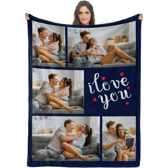 Custom Blanket with Photos/Text, Personalized Customized Picture Throw Blanket for Family Friend Christmas Halloween Birthday Wedding Customized Gifts for Women Men Blankets