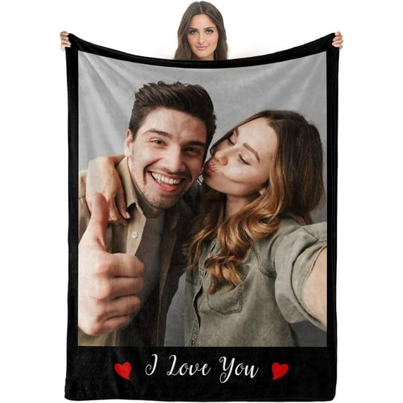 Custom Blanket with Photos/Text, Personalized Customized Picture Throw Blanket for Family Friend Christmas Halloween Birthday Wedding Customized Gifts for Women Men