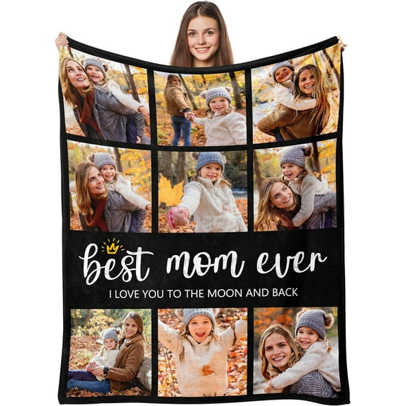 Custom Blanket with Photos Text, Personalized Photo Collage Flannel Throw Blanket Customized Gifts for Dad Mom Boyfriend Girlfriend Birthday Valentines Day Christmas Blankets