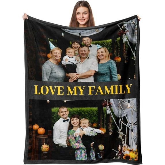 Custom Blanket with Photos Text, Personalized Photo Collage Flannel Throw Blanket Customized Gifts for Dad Mom Boyfriend Girlfriend Birthday Valentines Day Christmas Blankets
