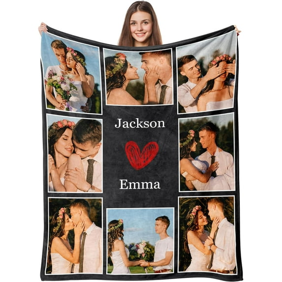 Custom Blanket with Photos Text, Personalized Photo Collage Flannel Throw Blanket Customized Gifts for Dad Mom Boyfriend Girlfriend Birthday Valentines Day Christmas Blankets