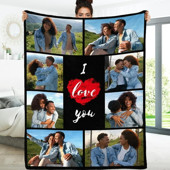 Custom Blanket with Photos/Text, Personalized Picture Blanket Throw Using My Own Photos, Customized Memorial Mothers for Mom Dad Family Friends - 4 Size (1 Photo W/Text)