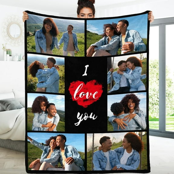 Custom Blanket with Photos/Text, Personalized Picture Blanket Throw Using My Own Photos, Customized Memorial Mothers for Mom Dad Family Friends - 4 Size (1 Photo W/Text)