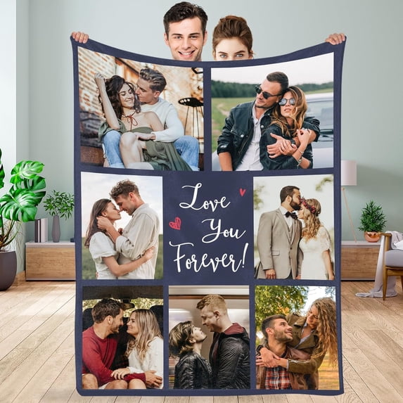 Custom Blanket with Photos/Text, Personalized Picture Blanket Throw Using My Own Photos, Customized Memorial Mothers for Mom Dad Family Friends - 4 Size (1 Photo W/Text)