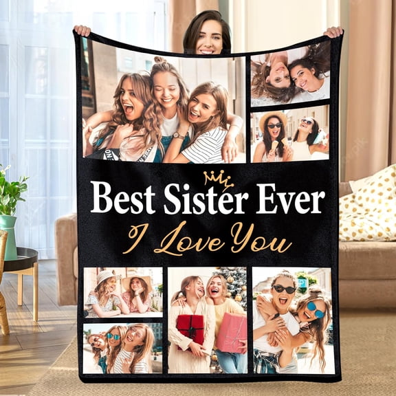 Custom Blanket with Photos/Text, Personalized Picture Blanket Throw Using My Own Photos, Customized Memorial Mothers for Mom Dad Family Friends - 4 Size (1 Photo W/Text)