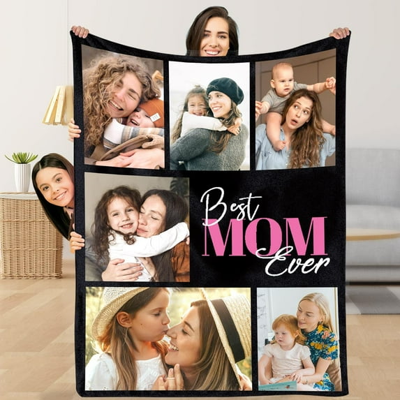 Custom Blanket with Photos/Text, Personalized Picture Blanket Throw Using My Own Photos, Customized Memorial Mothers for Mom Dad Family Friends - 4 Size (1 Photo W/Text)